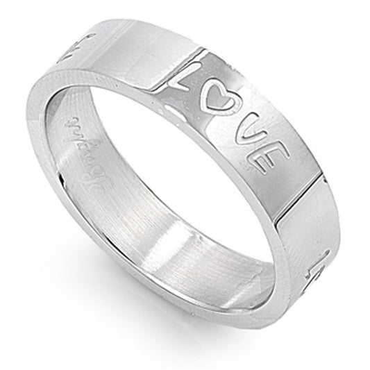 Men's Women's Love Wedding Ring Polished Stainless Steel Band 6mm Sizes 5-13