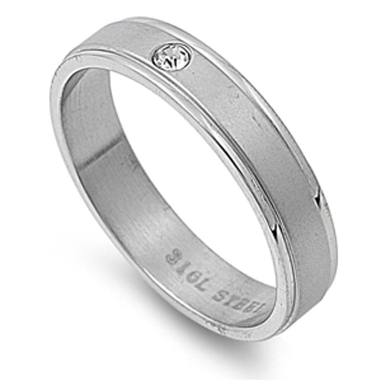 Men's White CZ Ring Wholesale Polished Stainless Steel Band New 5mm Sizes 5-14