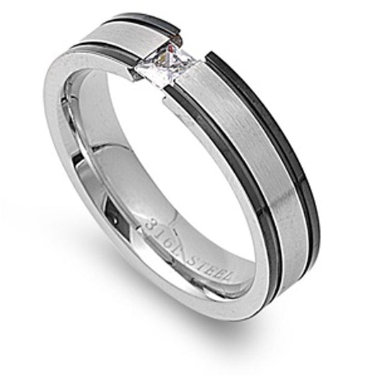 Men's White CZ Tension Ring Polished Stainless Steel Band New 5mm Sizes 7-12