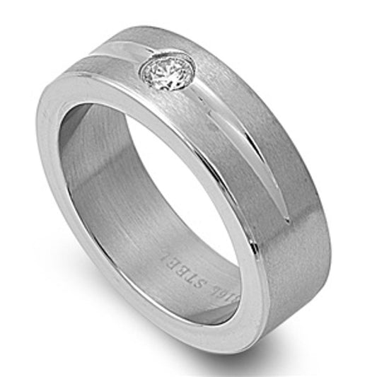 Men's Clear CZ Ring Classic Polished Stainless Steel Band USA 8mm Sizes 7-14