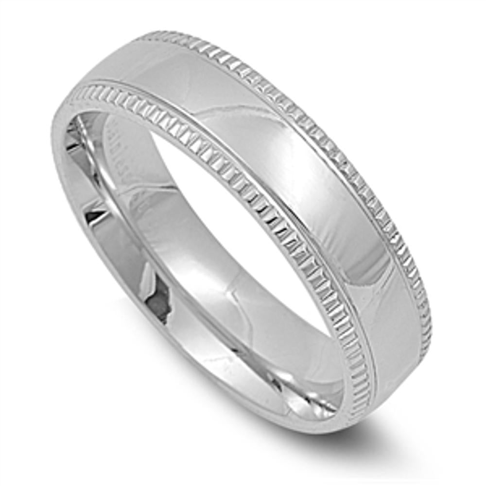 Men's Milgrain Wedding Ring Traditional Stainless Steel Band 6mm Sizes 6-14