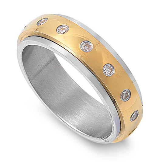 Men's CZ Ring Traditional Polished Stainless Steel Band New 8mm Sizes 7-13