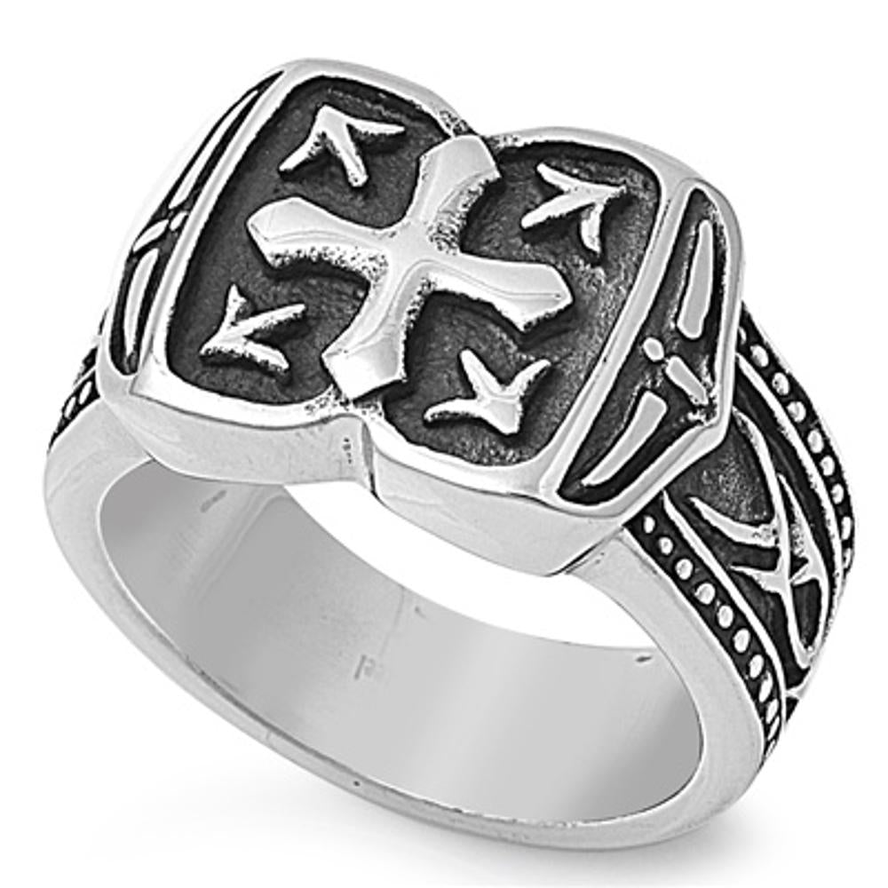 Men's Heavy Cross Book Biker Ring Stainless Steel Band New USA 16mm Sizes 8-14