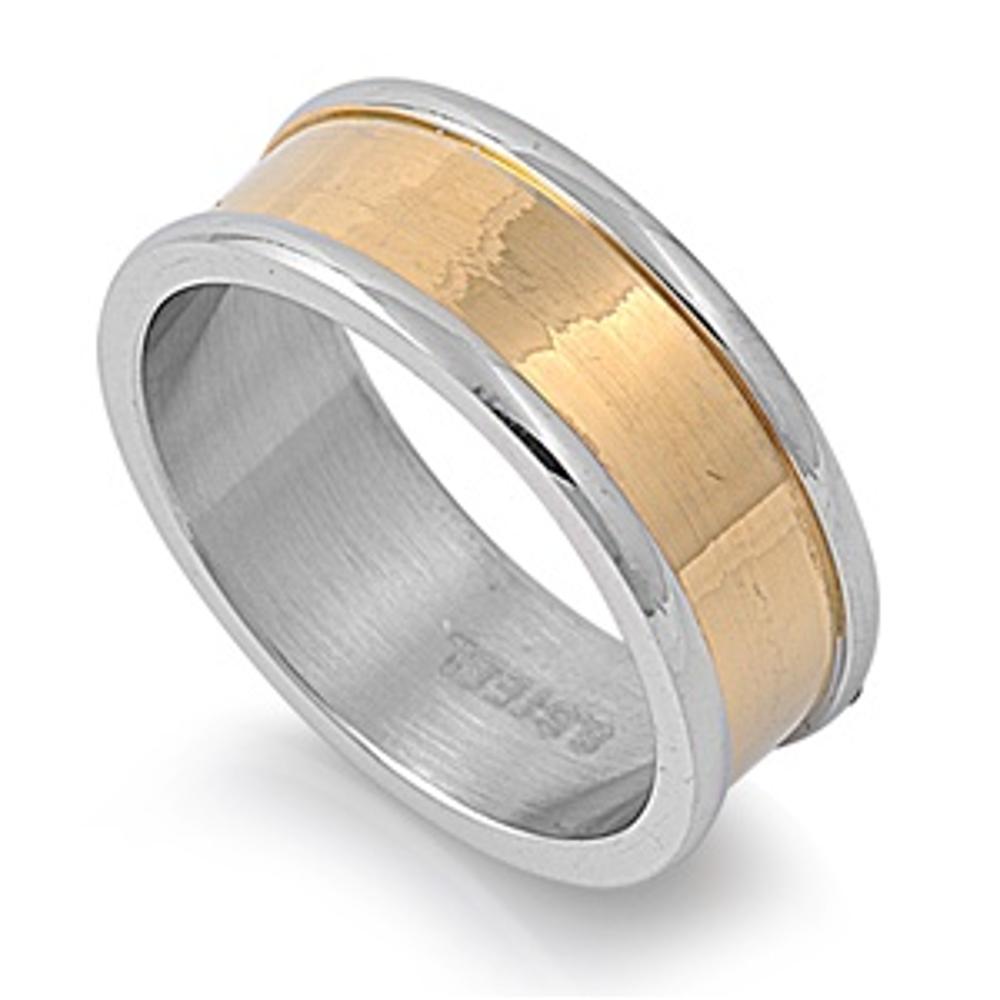 Men's Gold Finish Wedding Ring Unique Stainless Steel Band 8mm Sizes 7-14