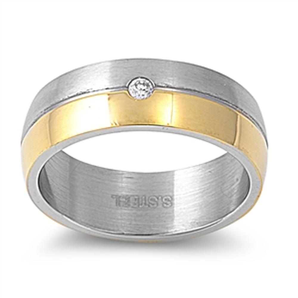 Men's Gold-Tone Ring Traditional Stainless Steel Band New 8mm Sizes 7-14