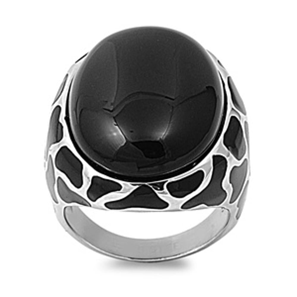 Men's Black Onyx Ring Fashion Polished Stainless Steel Band USA 27mm Sizes 7-10