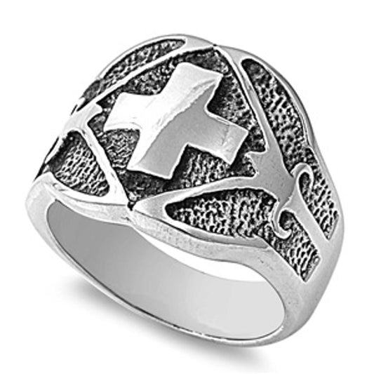 Mens Heavy Cross Biker Ring Unique Stainless Steel Band New USA 16mm Sizes 8-14