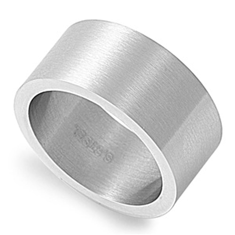 Men's Cigar Wedding Ring Wholesale Brushed Stainless Steel Band 10mm Sizes 7-15