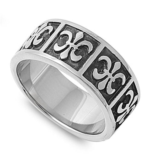 Men's Fleur-de-lis Ring Unique Polished Stainless Steel Band New USA Sizes 9-14