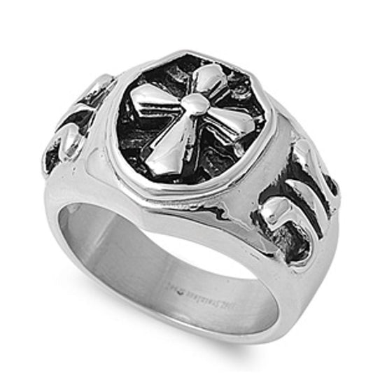 Men's Heavy Cross Ring Polished Stainless Steel Band New USA 17mm Sizes 8-13