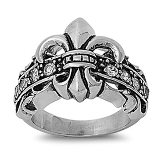 Men's Fleur de lis Ring Polished Stainless Steel Band New USA 18mm Sizes 7-12