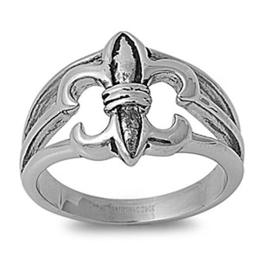 Fleur de lis Ring Classic Polished Stainless Steel Band New USA 15mm Sizes 7-12