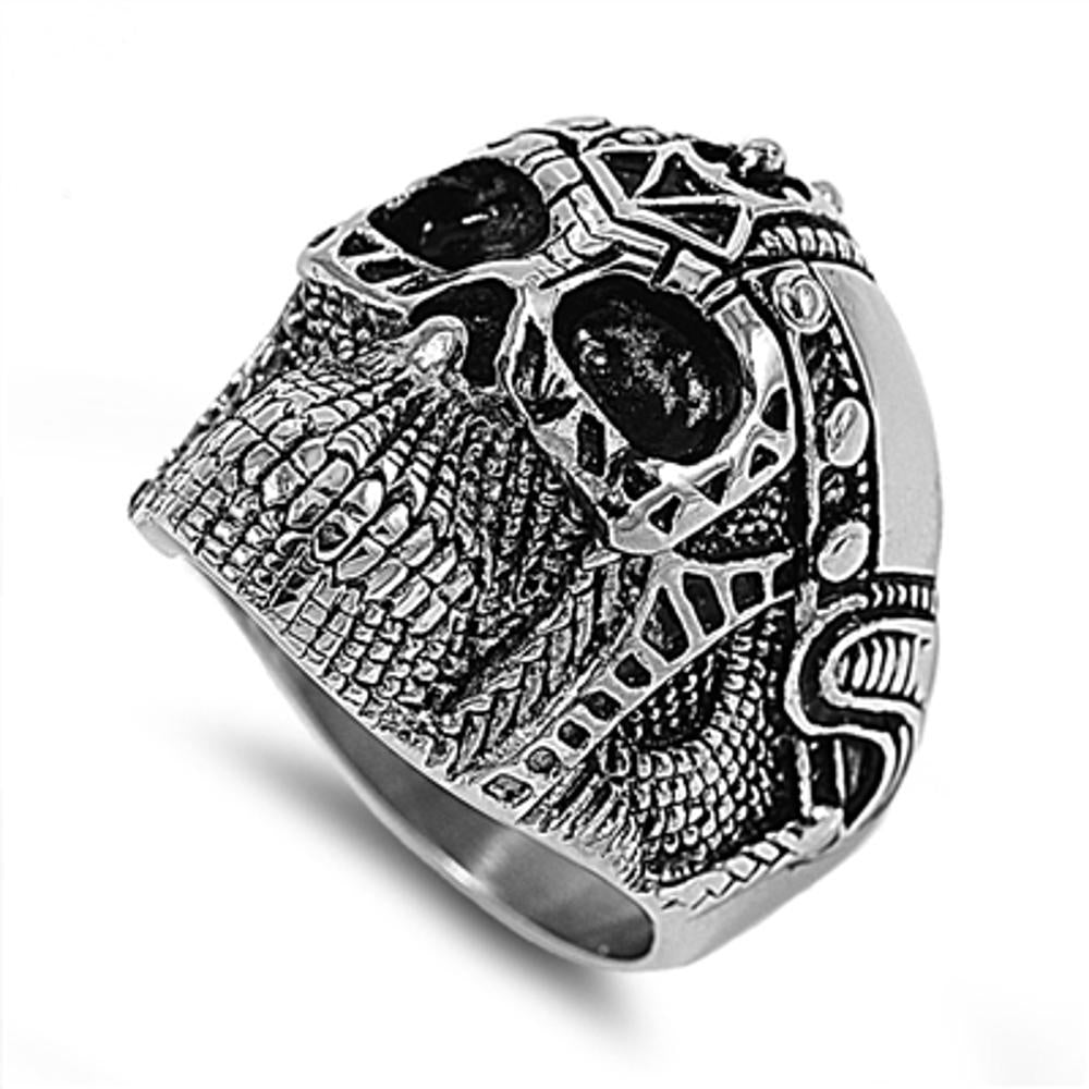 Men's Heavy Skull Biker Ring Polished Stainless Steel Band New 30mm Sizes 8-13