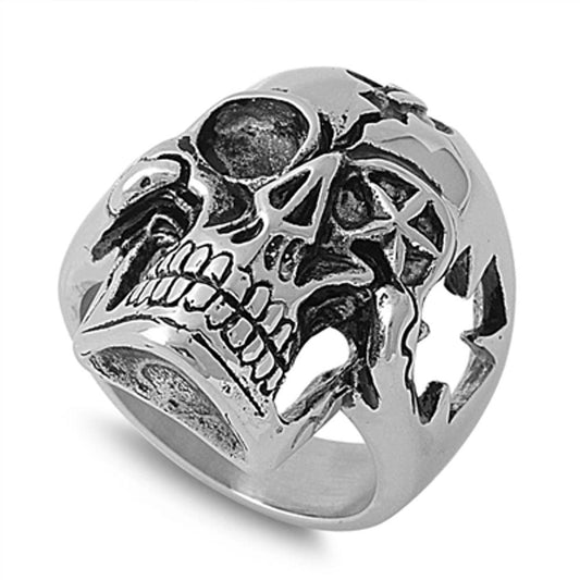 Men's Star Skull Biker Ring Polished Stainless Steel Band New 25mm Sizes 8-13