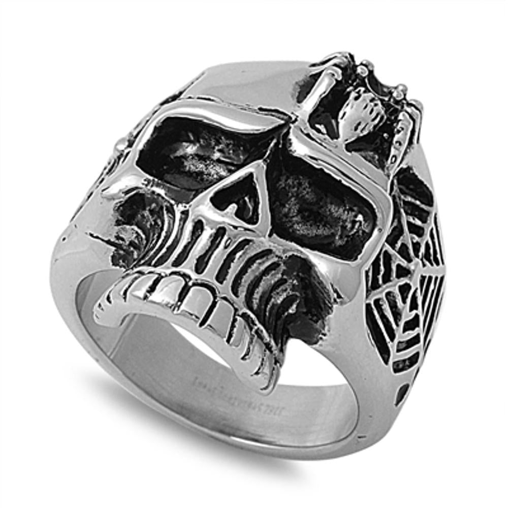 Men's Heavy Skull Spider Web Biker Ring Stainless Steel Band 25mm Sizes 8-13