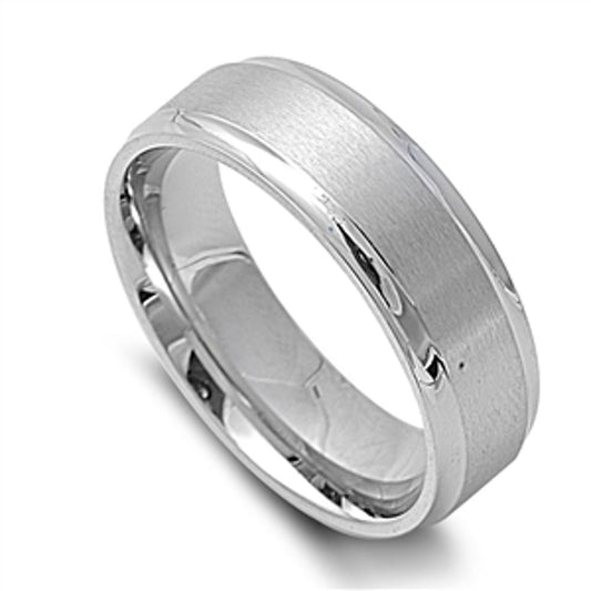 Men's Brushed Ring Unique Polished Stainless Steel Band New USA 7mm Sizes 6-13