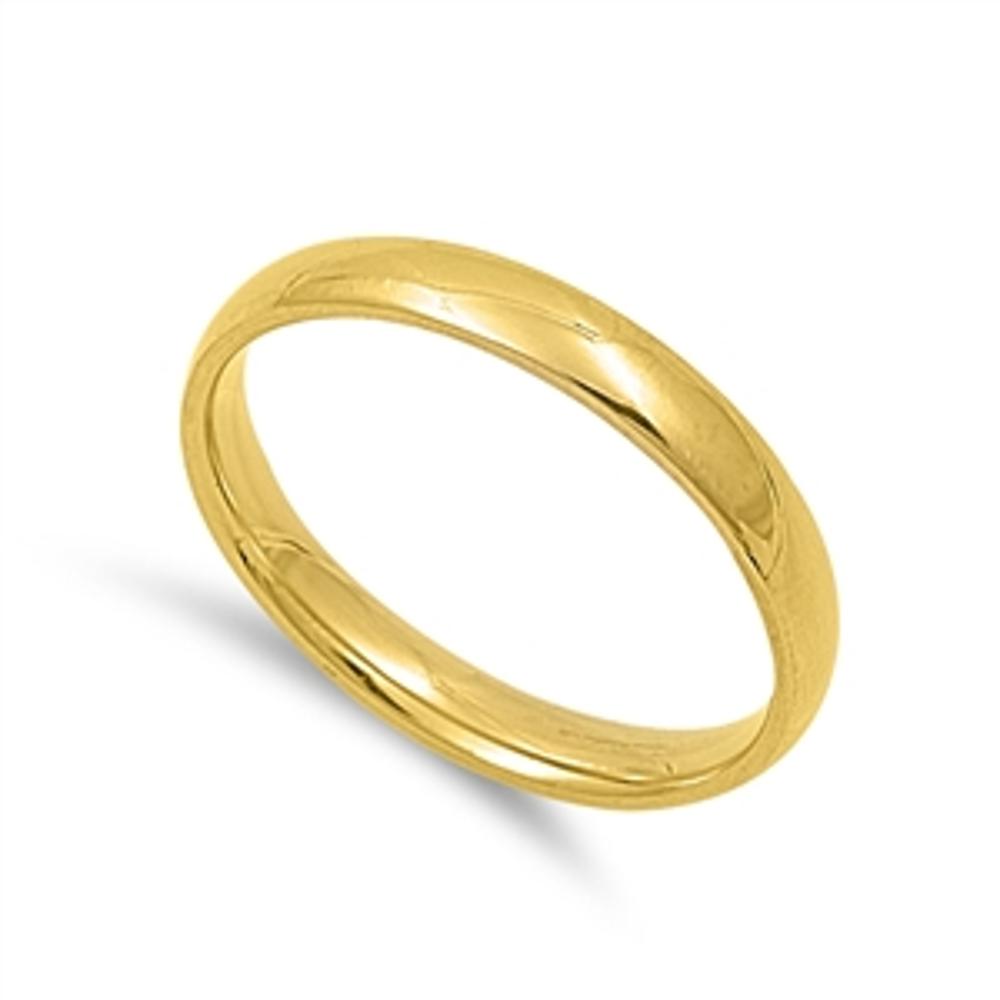 Men's Women's Gold Finish Ring Polished Stainless Steel Band 3mm Sizes 4-13