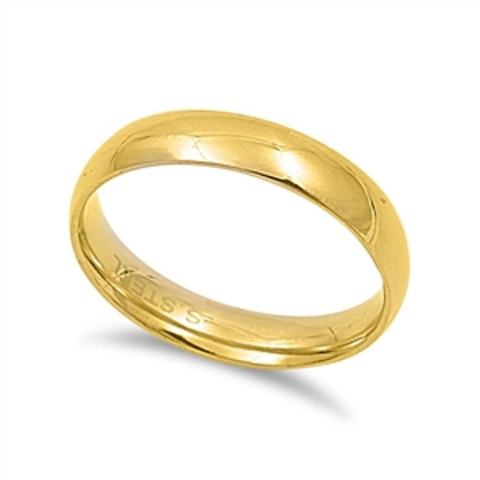 Men's Women's Gold Finish Ring Polished Stainless Steel Band 4mm Sizes 4-13