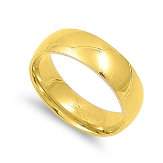 Men's Gold Plated Ring Fashion Polished Stainless Steel Band 6mm Sizes 4-13