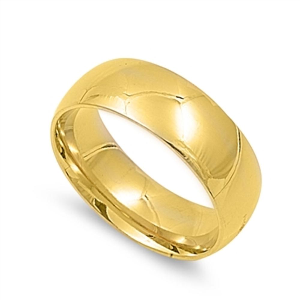 Men's Gold Finish Ring Polished Stainless Steel Band New 7mm Sizes 4-13