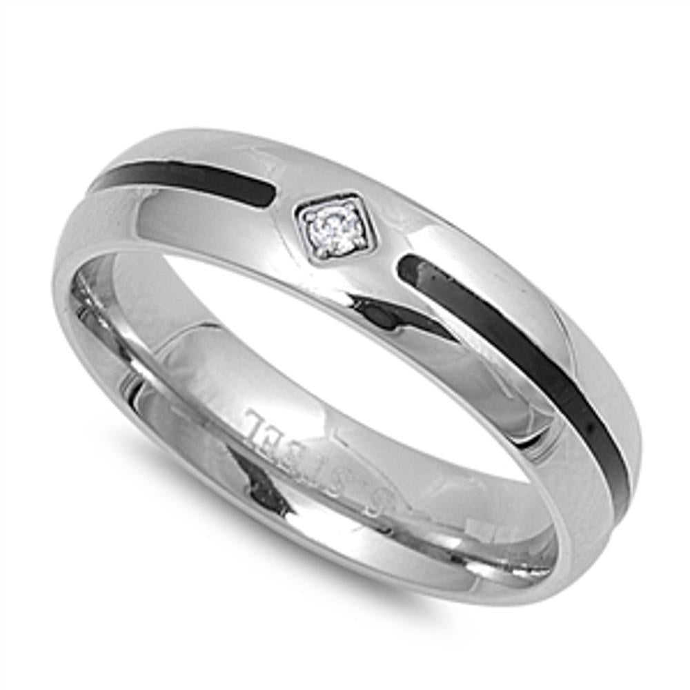 Men's White CZ Ring Fashion Polished Stainless Steel Band New 5mm Sizes 7-13