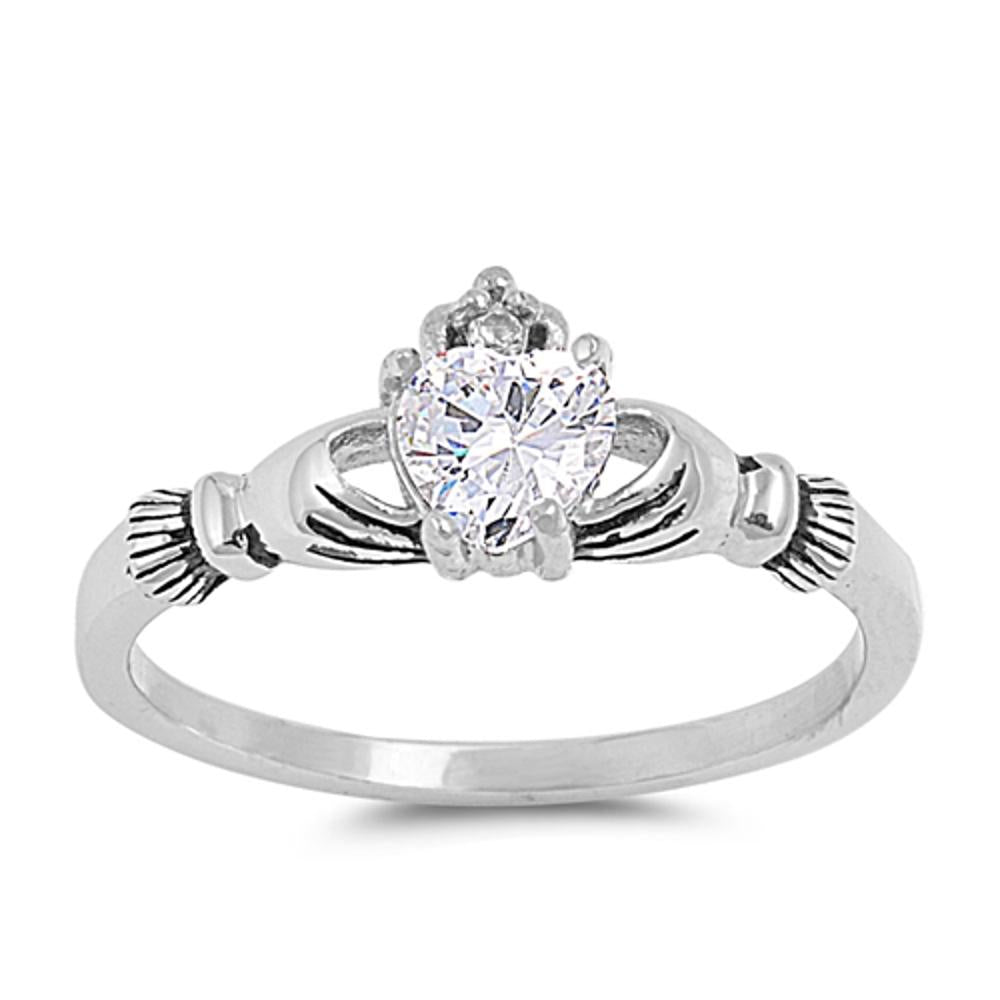 Claddagh Heart White CZ Beautiful Ring New 316L Stainless Steel Band Sizes 5-12