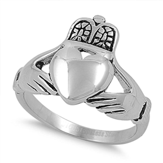 Claddagh Heart Love Hands Classic Ring New 316L Stainless Steel Band Sizes 5-10