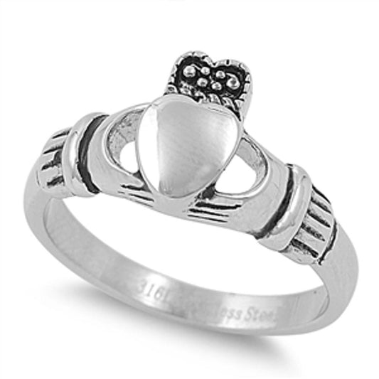 Irish Claddagh Heart Promise Ring New 316L Stainless Steel Band Sizes 5-10