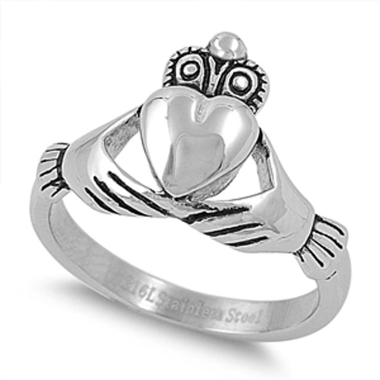 Claddagh Heart Crown Classic Irish Ring New 316L Stainless Steel Band Sizes 5-10