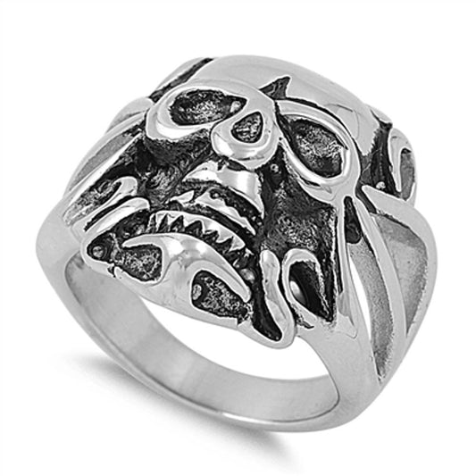 Men's Biker Skull Chopper Ring New 316L Stainless Steel Band Sizes 8-15