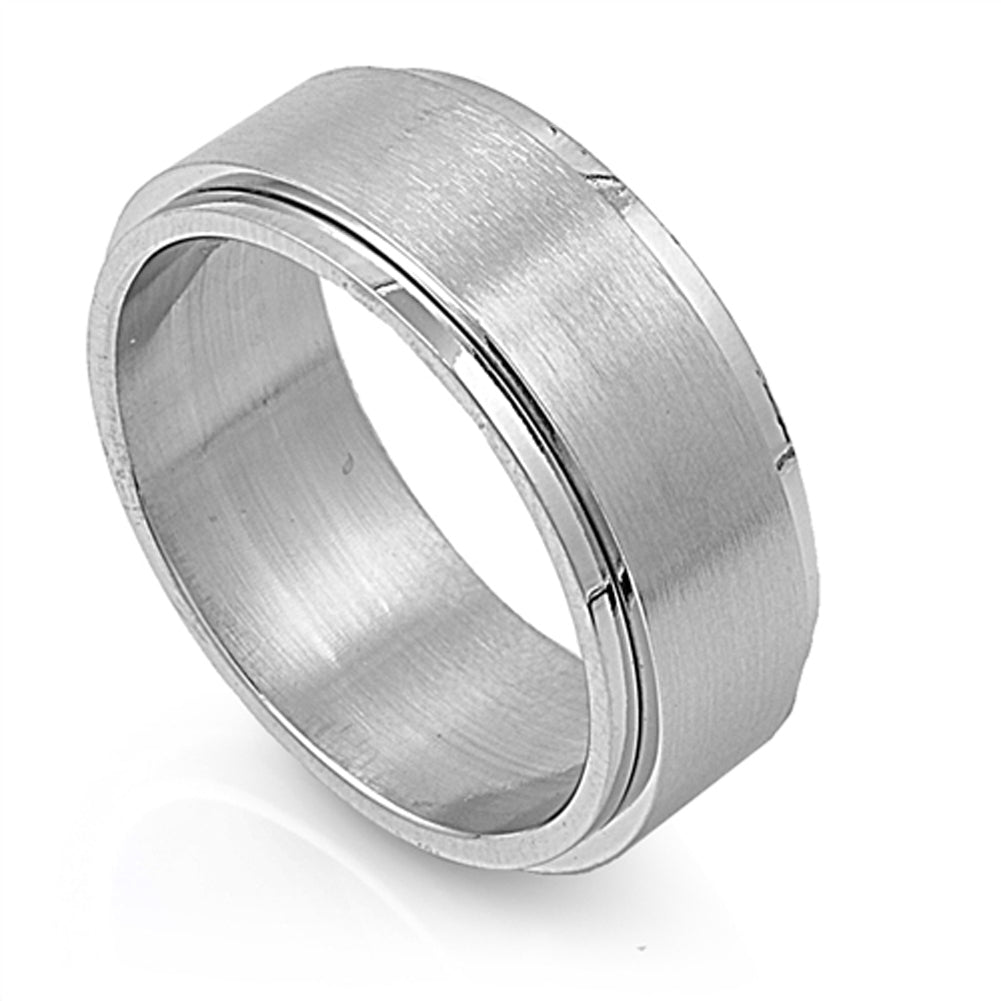 Men's Brushed Spinner Wedding Band Polished Ring 316L Stainless Steel Sizes 7-14