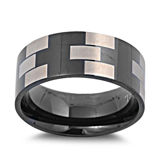 Geometric Black Men's Wedding Ring New 316L Stainless Steel Band Sizes 7-13