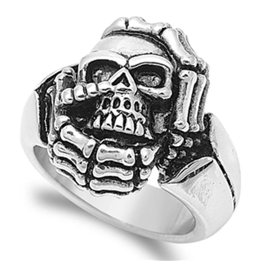 Biker Skull Bone Fist Anarchy Chopper Ring 316L Stainless Steel Band Sizes 8-15