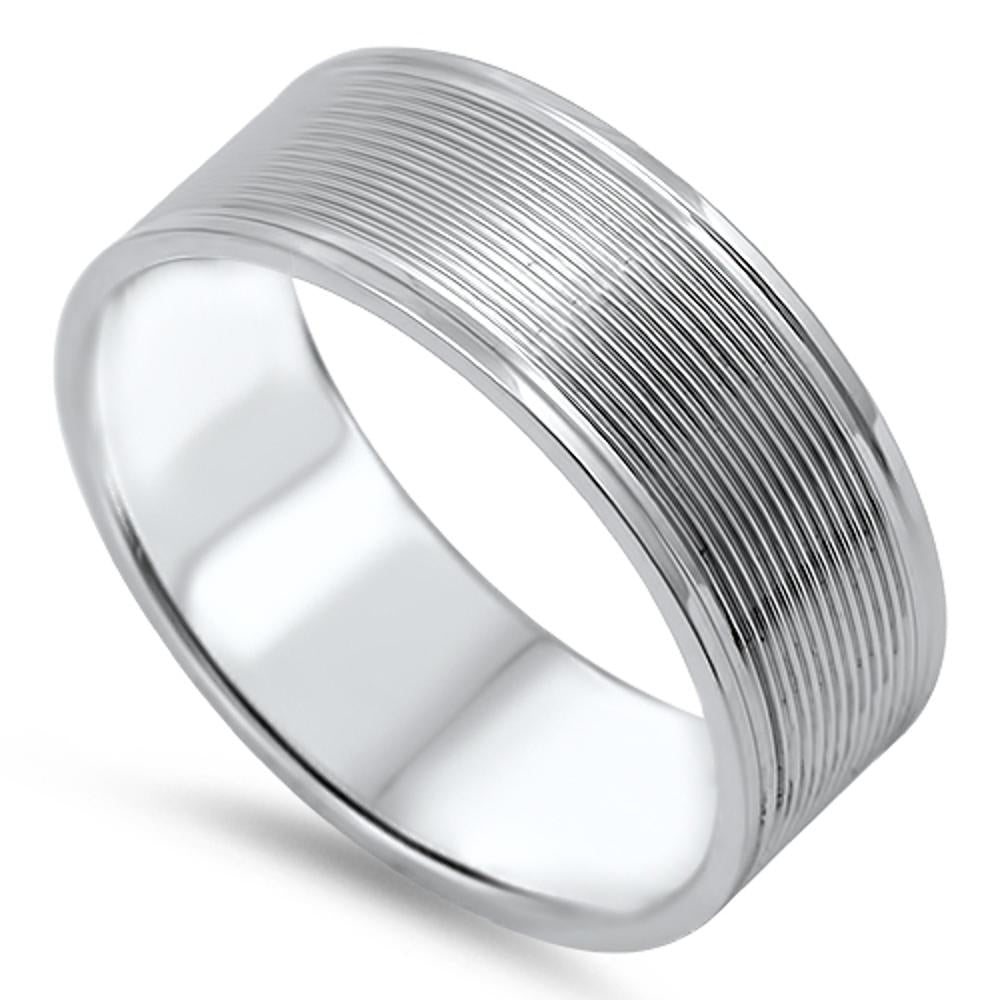 Grooved Silver Tone Men's Wedding Ring New 316L Stainless Steel Band Sizes 8-15