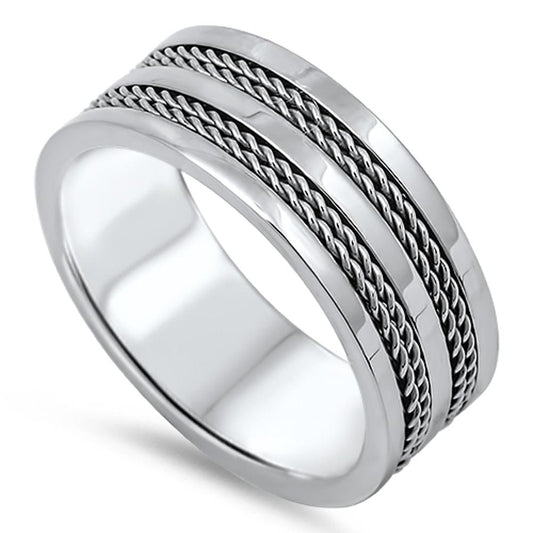 Men's Wedding Ring New 316L Stainless Steel Rope Chain Inlay Band Sizes 7-14