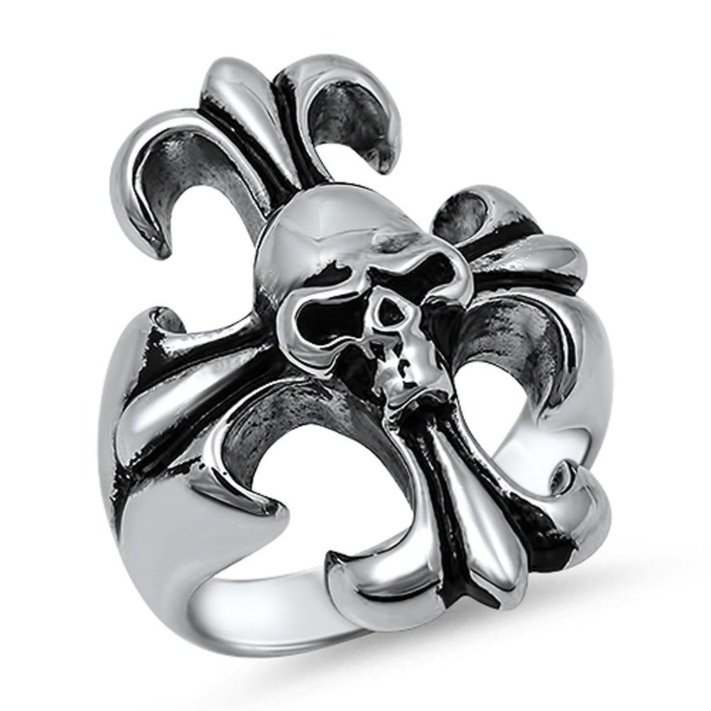 Fleur De Lis Biker Cross Skull Ring New 316L Stainless Steel Band Sizes 8-15