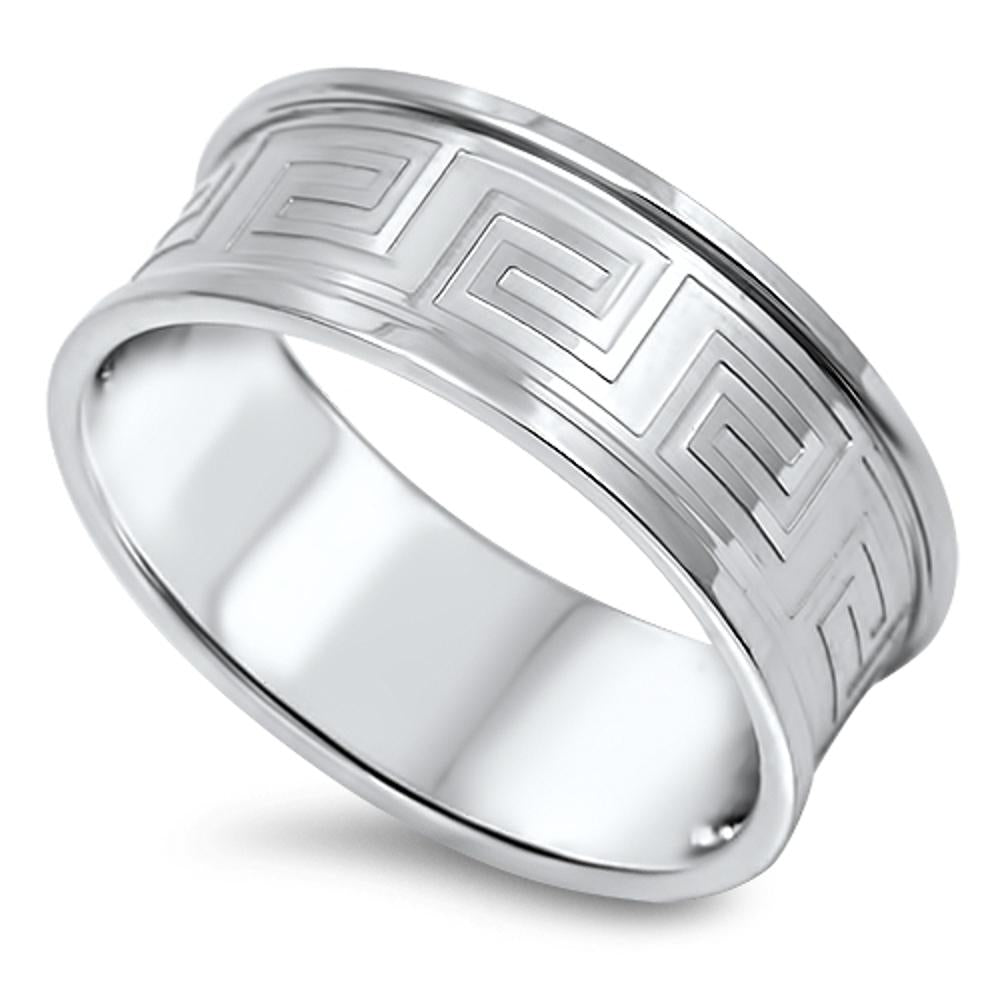 Men's Greek Key Wedding Band Polished Ring New 316L Stainless Steel Sizes 7-13