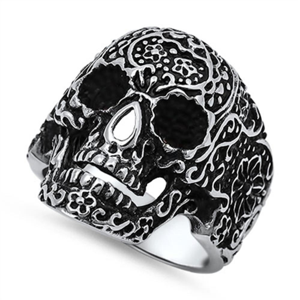 Celtic Biker Skull Chopper Evil Heart Flower Ring Stainless Steel Sizes 8-15