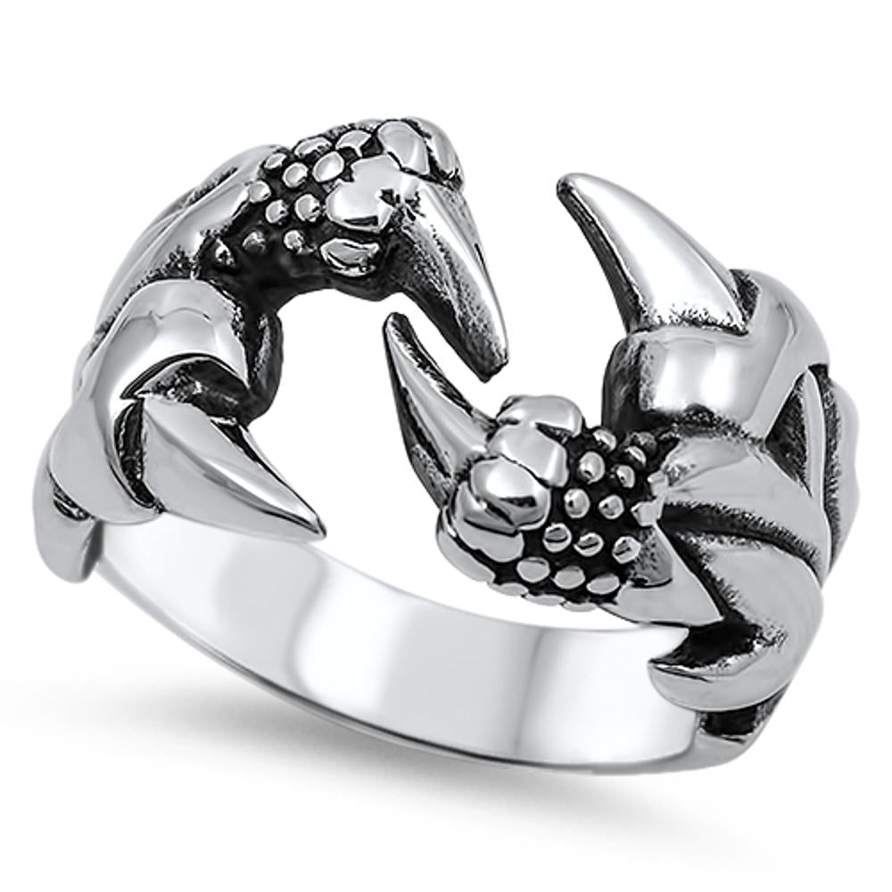 Open Fang Claw Crab Pincher Biker Ring New 316L Stainless Steel Band Sizes 8-15