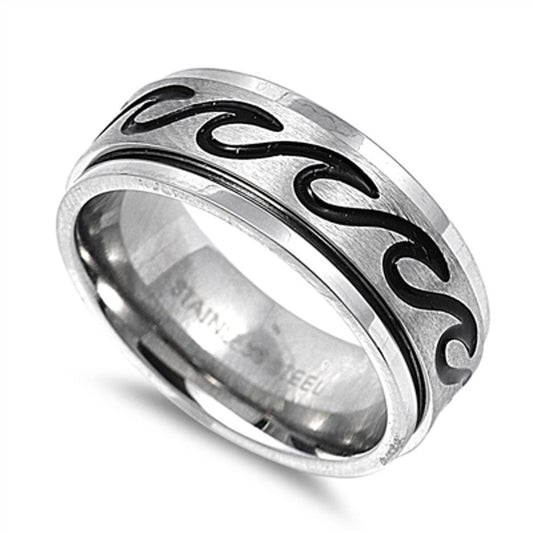 Men's Wave Water Fashion Wedding Ring New 316L Stainless Steel Band Sizes 8-15