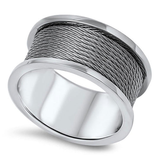 Men's Rope Coil Wire Electrical Design Ring New Stainless Steel Band Sizes 7-14