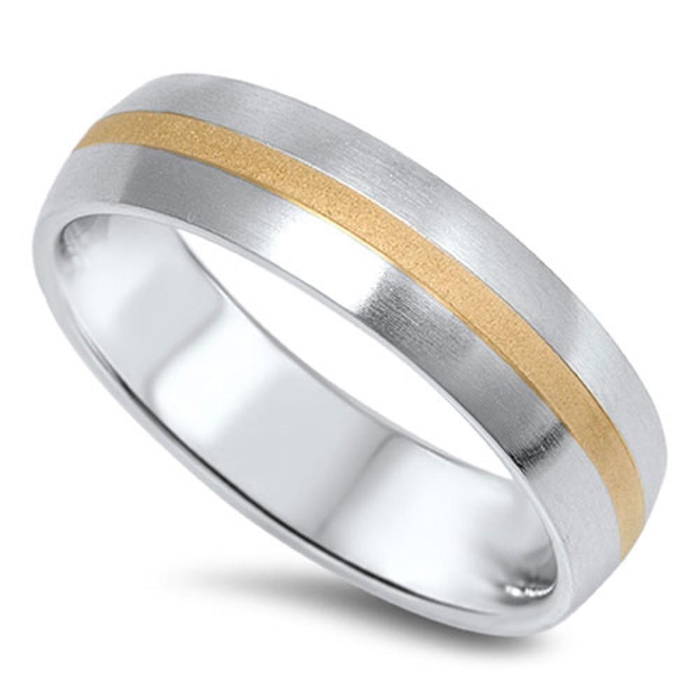 Gold Tone Stripe Men's Wedding Classic Ring 316L Stainless Steel Band Sizes 7-14