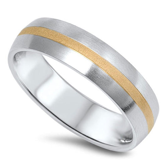 Gold Tone Stripe Men's Wedding Classic Ring 316L Stainless Steel Band Sizes 7-14