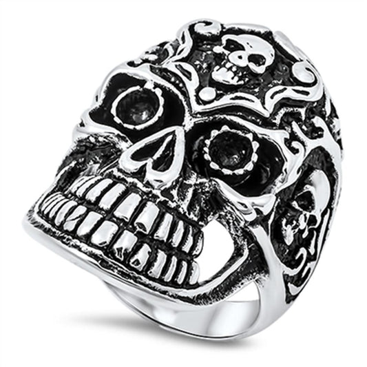 Biker Skull Cutout Teeth Chopper Ring New 316L Stainless Steel Band Sizes 9-14