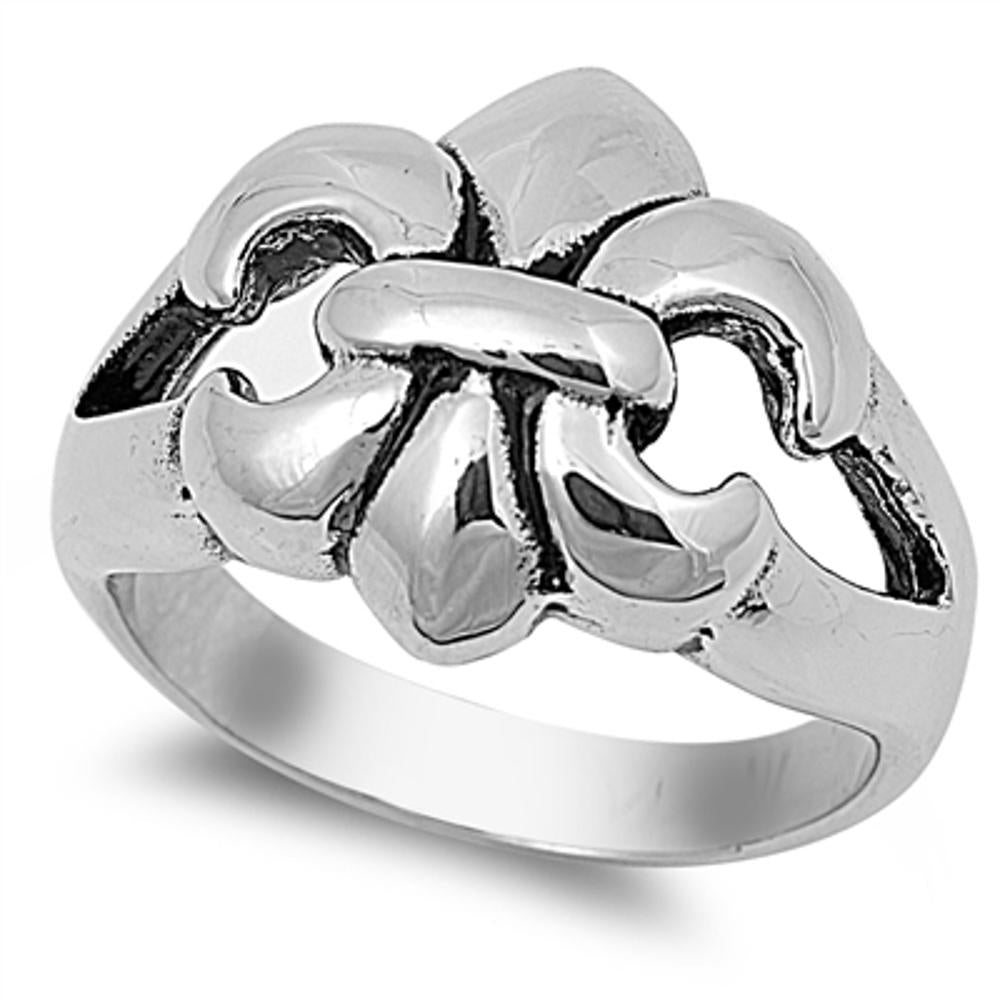 Fleur De Lis Cut Out Beautiful Ring New 316L Stainless Steel Band Sizes 9-14