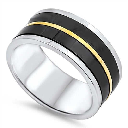 Men's Wedding Ring New 316L Stainless Steel Black Gold Tone Band Sizes 6-14