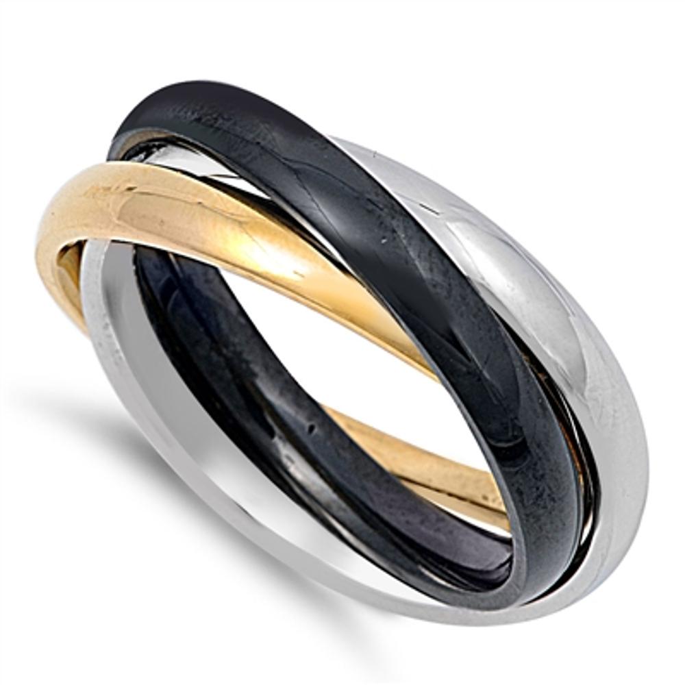 Gold Tone Black Silver Tone Triple Ring New 316L Stainless Steel Band Sizes 5-12