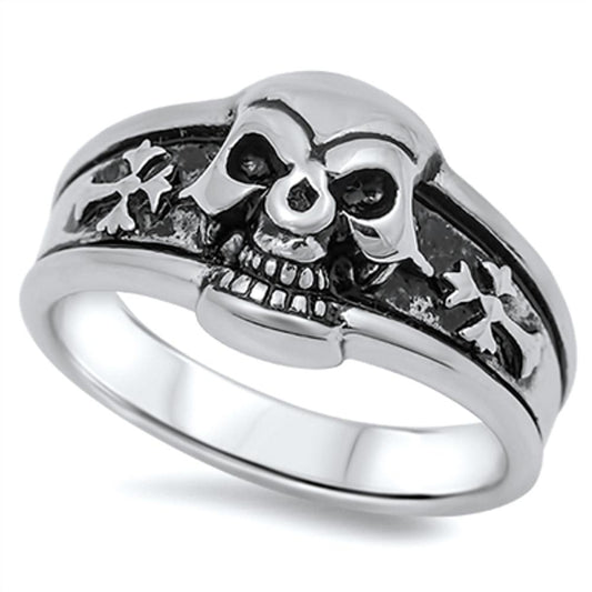 Biker Skull Evil Chopper Cross Ring New 316L Stainless Steel Band Sizes 8-15