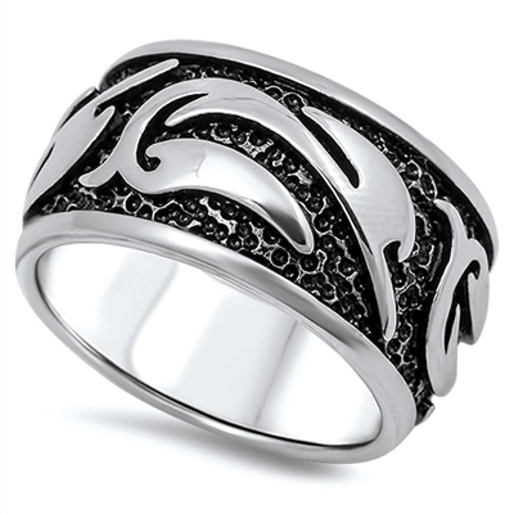 Fashion Symbol Crackle Black Designer Ring 316L Stainless Steel Band Sizes 8-15