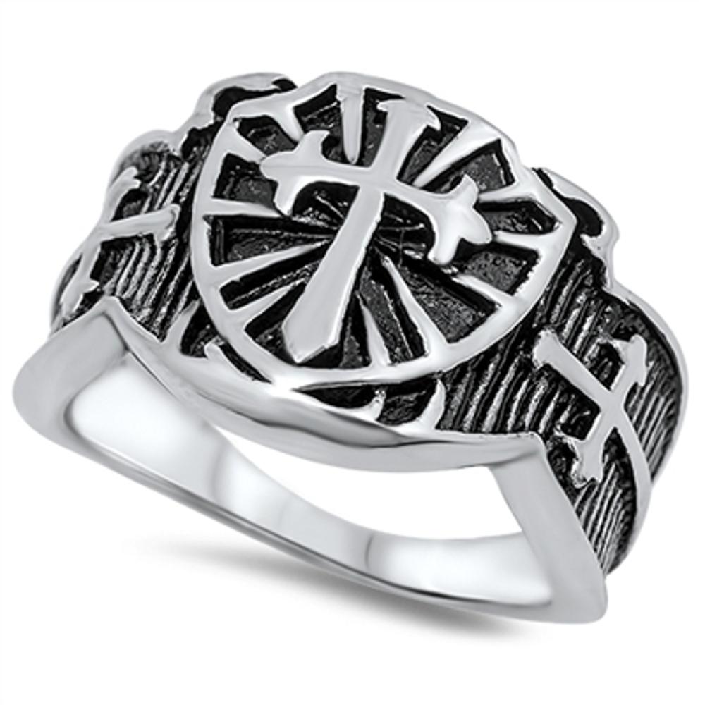 Biker Sword Shield Cross Christian Ring New 316L Stainless Steel Band Sizes 8-15